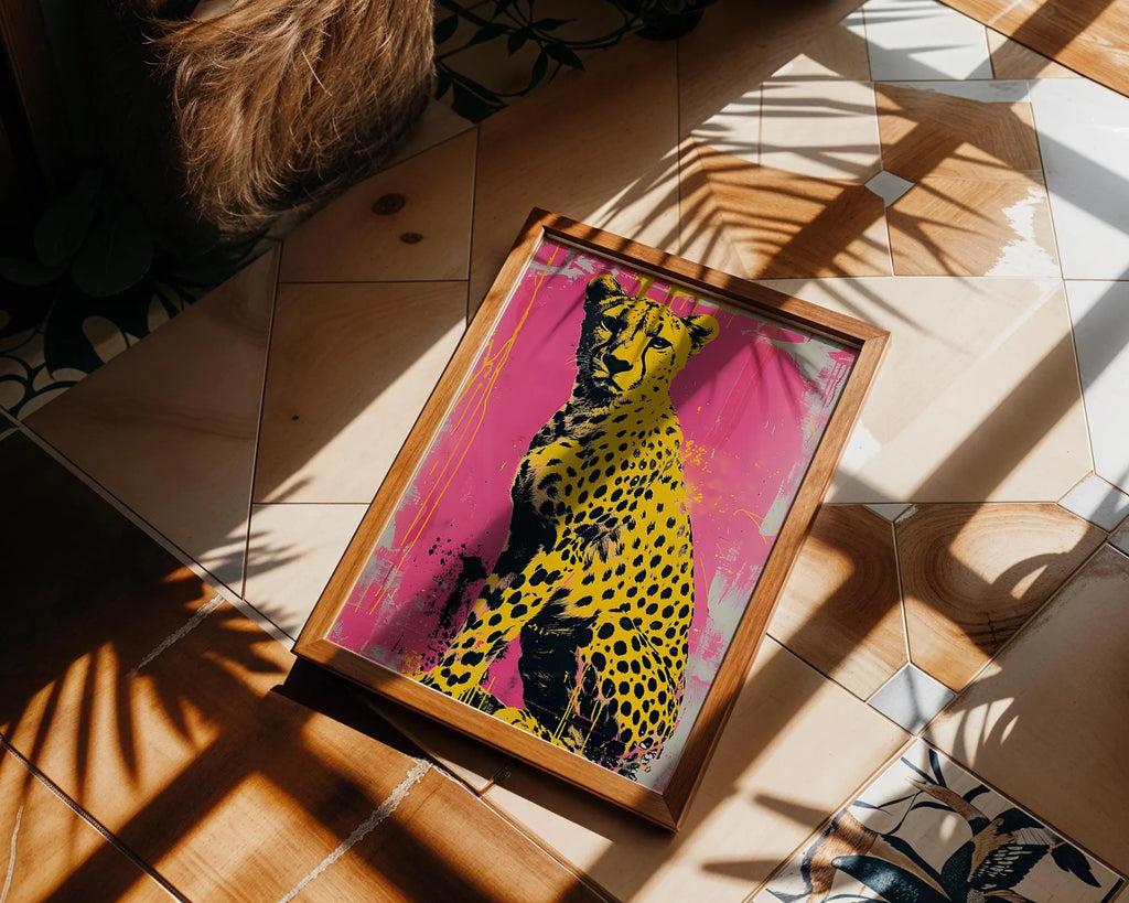 Modern Pop Art | Cheetah Print | Yellow & Black Graffiti Animal Poster wall art print, modern home decor, unframed artwork by Nomad & Nest