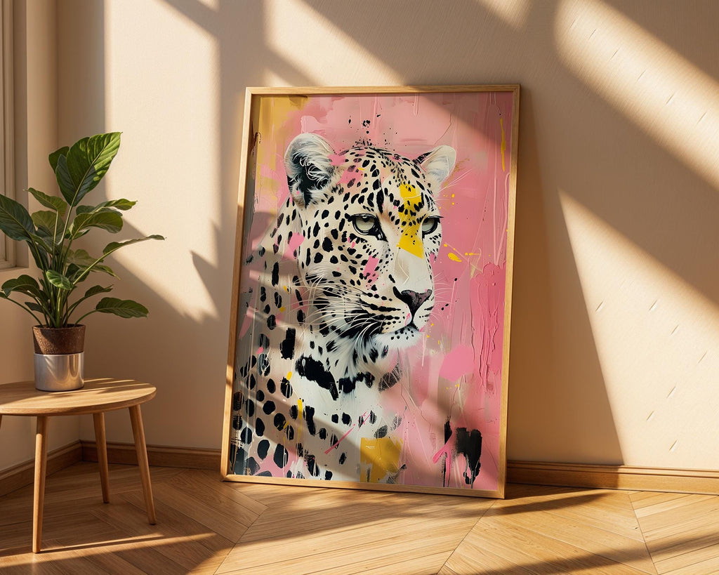 Colourful Prints | Abstract Leopard Print | Pink Animal Portrait, Modern Wall Art wall art print, modern home decor, unframed artwork by Nomad & Nest