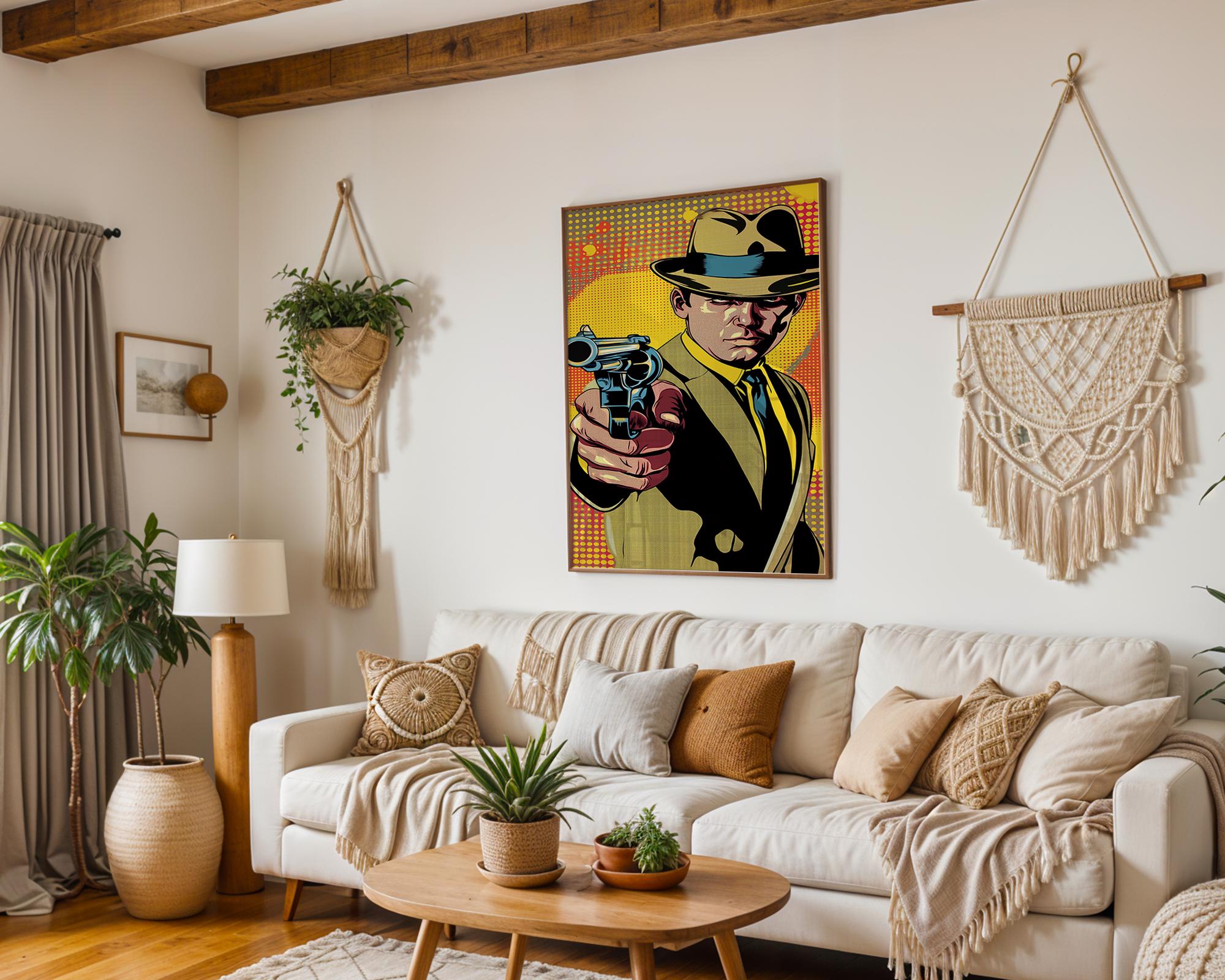 Modern Pop Art | Retro Gangster Print | Noir Detective with Gun  | Vintage Style wall art print, modern home decor, unframed artwork by Nomad & Nest