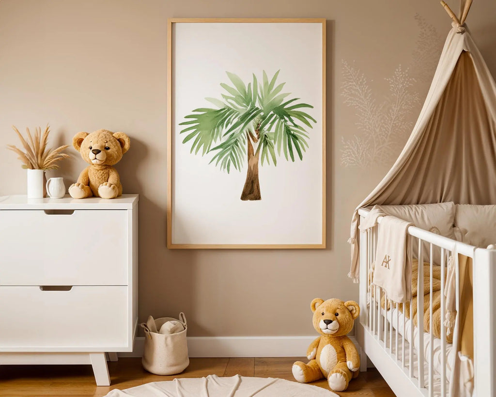 Playroom Ideas | Watercolour Palm Tree Nursery Wall Art Jungle Decor Print wall art print, modern home decor, unframed artwork by Nomad & Nest