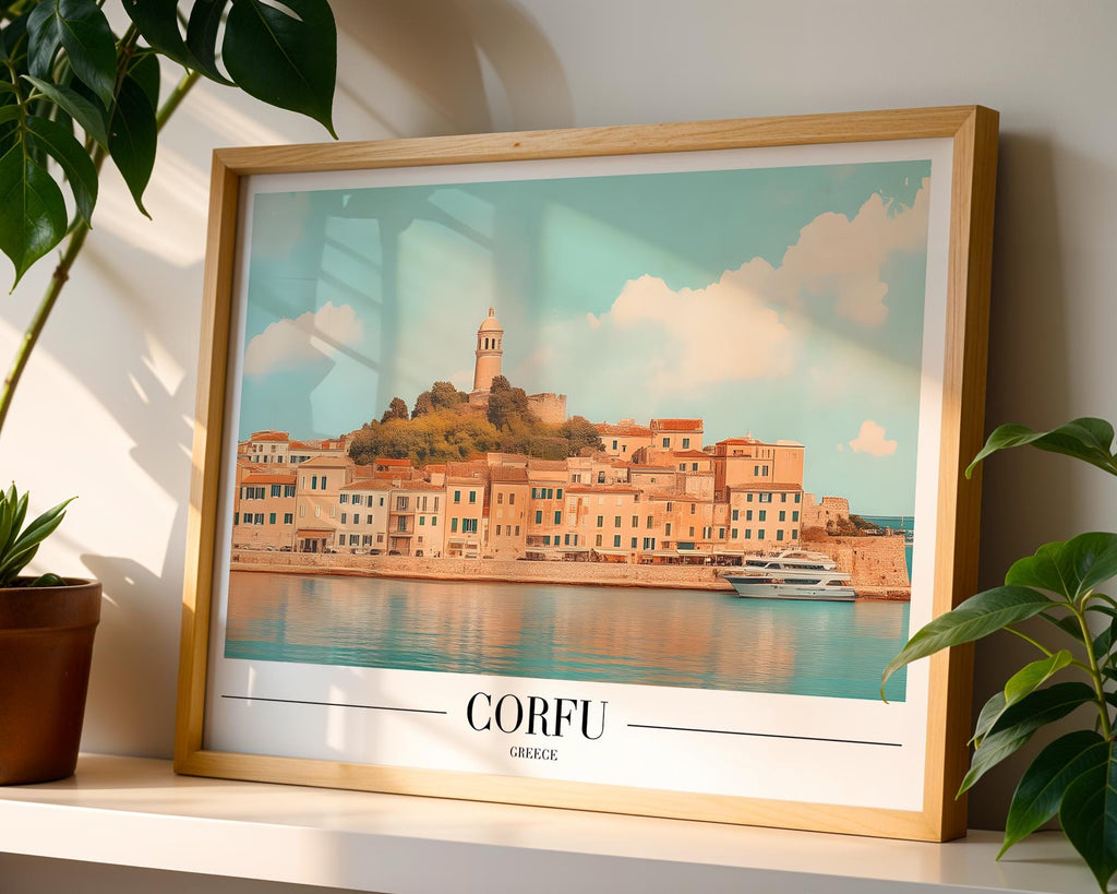 Corfu Greece Travel Poster | Seaside Coastal Print wall art print, modern home decor, unframed artwork by Nomad & Nest