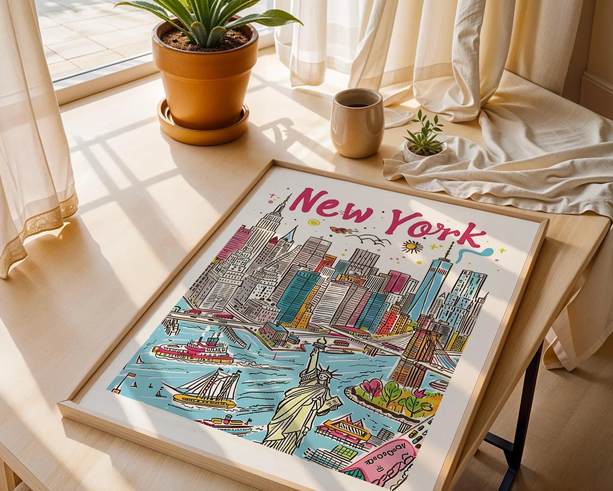 New York Cityscape Poster | Colorful NYC Travel Print wall art print, modern home decor, unframed artwork by Nomad & Nest