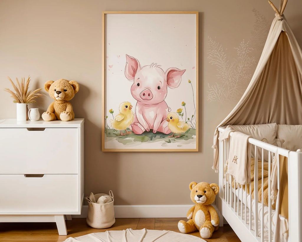 Playroom Ideas | Pig Nursery Wall Art | Farm Animal Baby Illustration wall art print, modern home decor, unframed artwork by Nomad & Nest