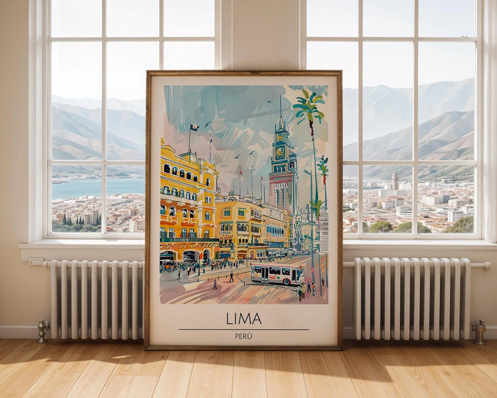 Lima Peru Travel Poster | Vintage Yellow Cityscape Art Print wall art print, modern home decor, unframed artwork by Nomad & Nest