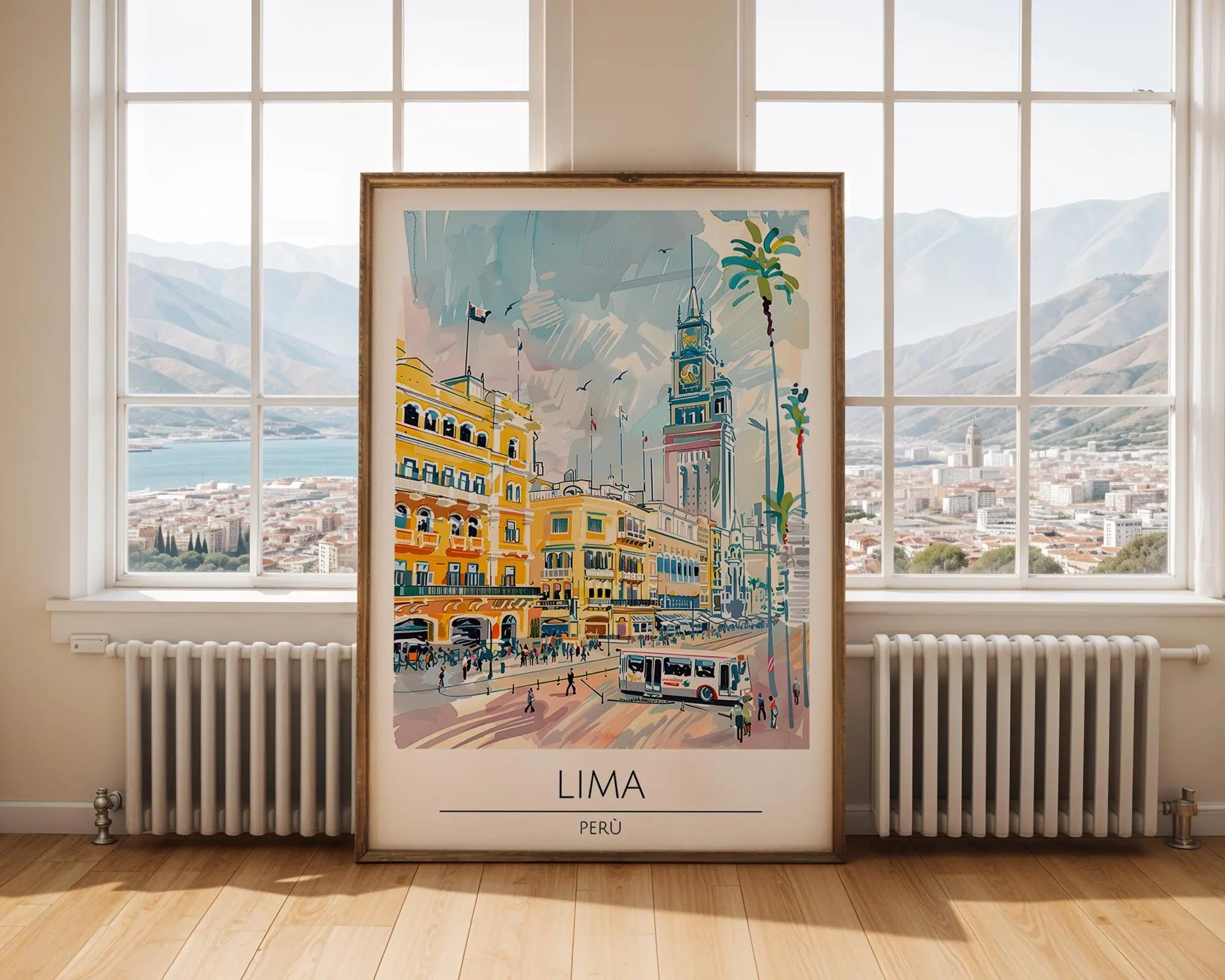 Lima Peru Travel Poster | Vintage Yellow Cityscape Art Print wall art print, modern home decor, unframed artwork by Nomad & Nest