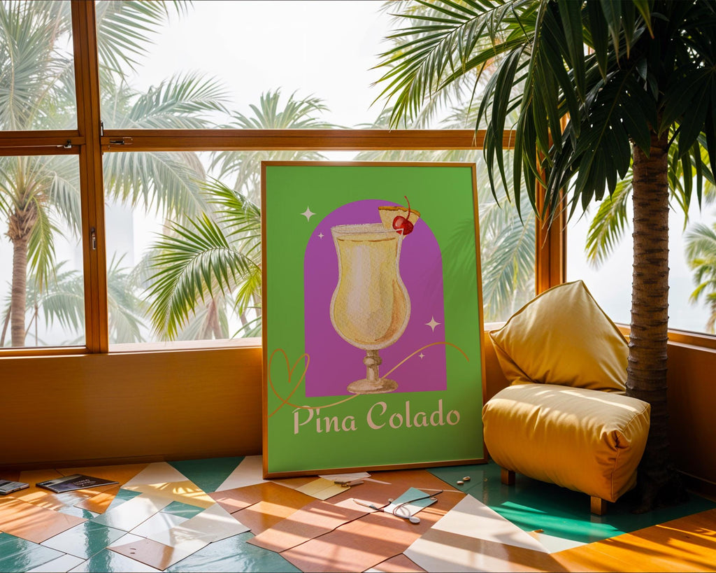 Pina Colada Cocktail Art Print | Colorful Tropical Bar Decor wall art print, modern home decor, unframed artwork by Nomad & Nest