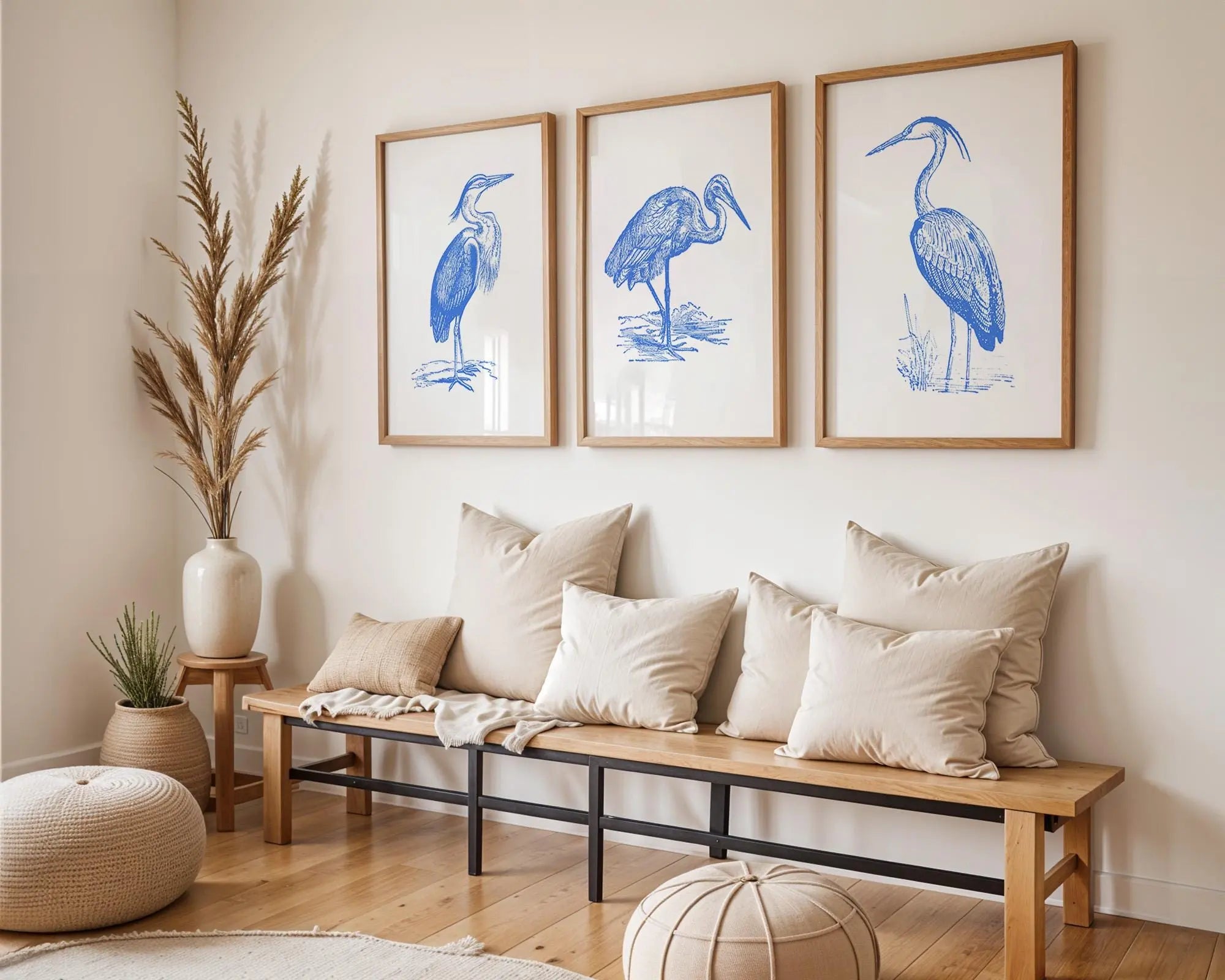 Colourful Prints | Blue Heron Line Art Print Set • Coastal Nautical Wall Decor wall art print, modern home decor, unframed artwork by Nomad & Nest