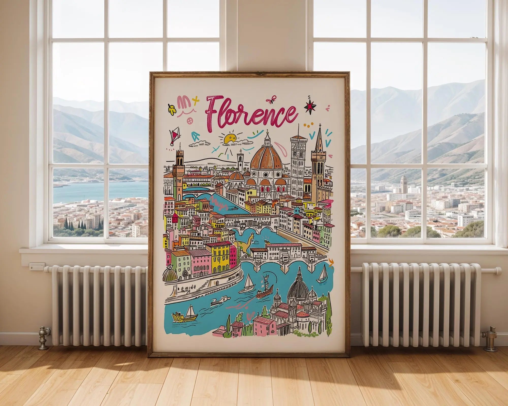 Florence Italy Art Print | Colorful Ponte Vecchio Travel Poster wall art print, modern home decor, unframed artwork by Nomad & Nest