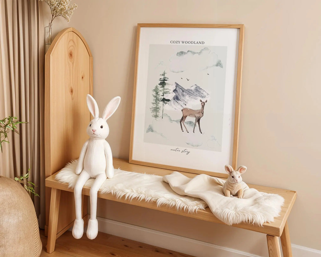 Playroom Ideas | Cozy Woodland Deer Nursery Wall Art | Winter Forest Animal Print wall art print, modern home decor, unframed artwork by Nomad & Nest