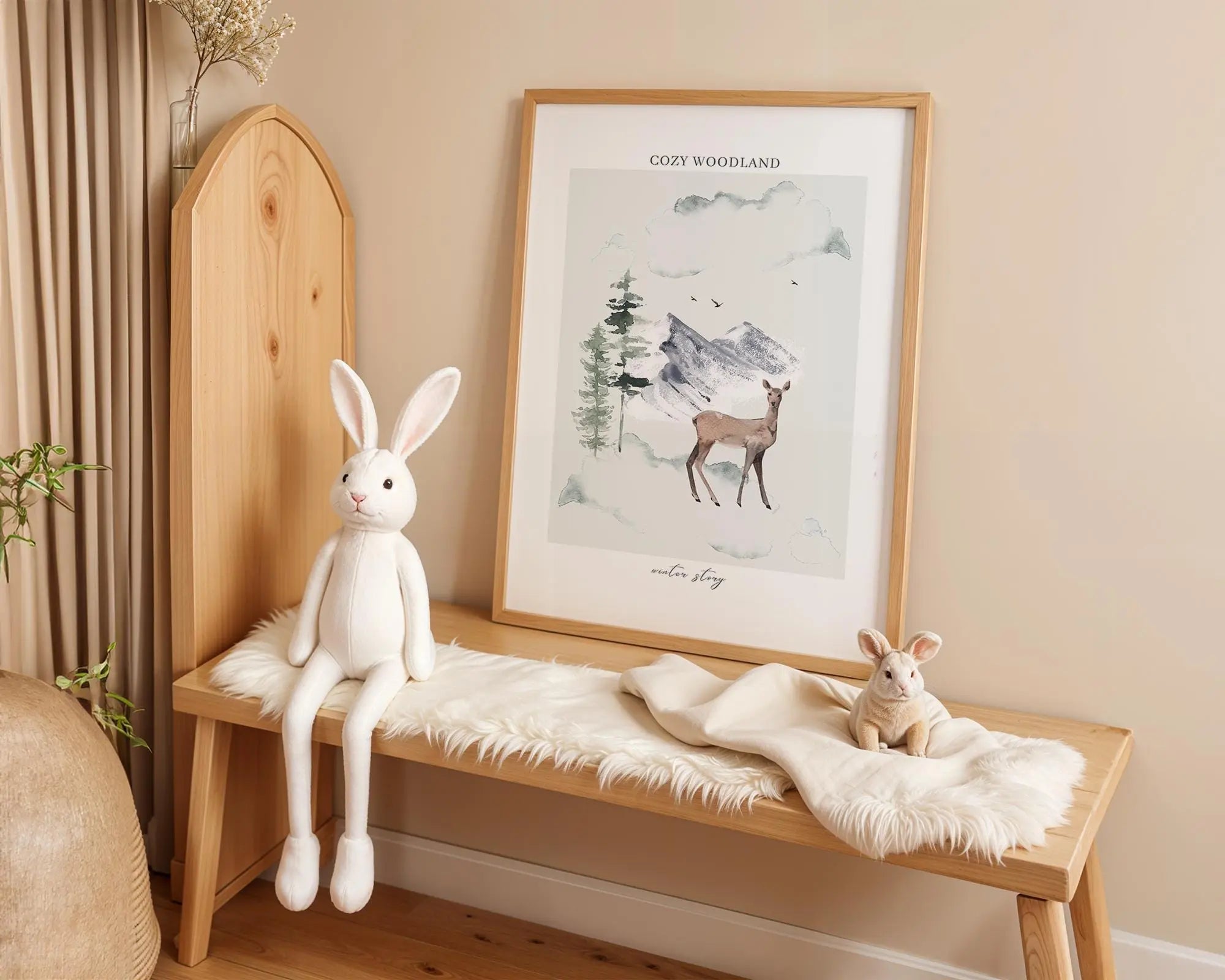Playroom Ideas | Cozy Woodland Deer Nursery Wall Art | Winter Forest Animal Print wall art print, modern home decor, unframed artwork by Nomad & Nest