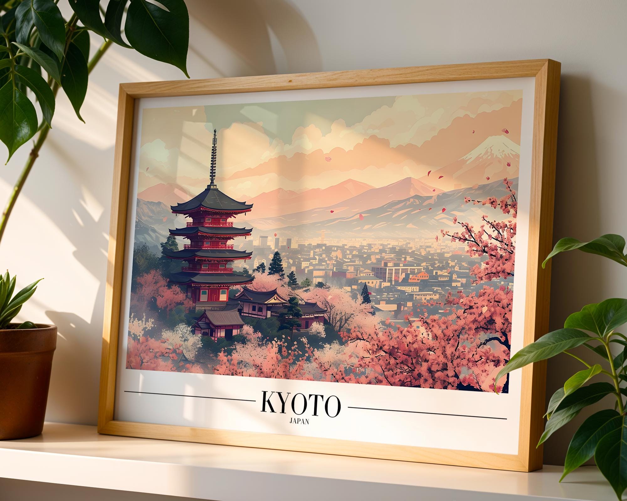 Kyoto Cherry Blossom Print | Vintage Japanese Pagoda Art wall art print, modern home decor, unframed artwork by Nomad & Nest