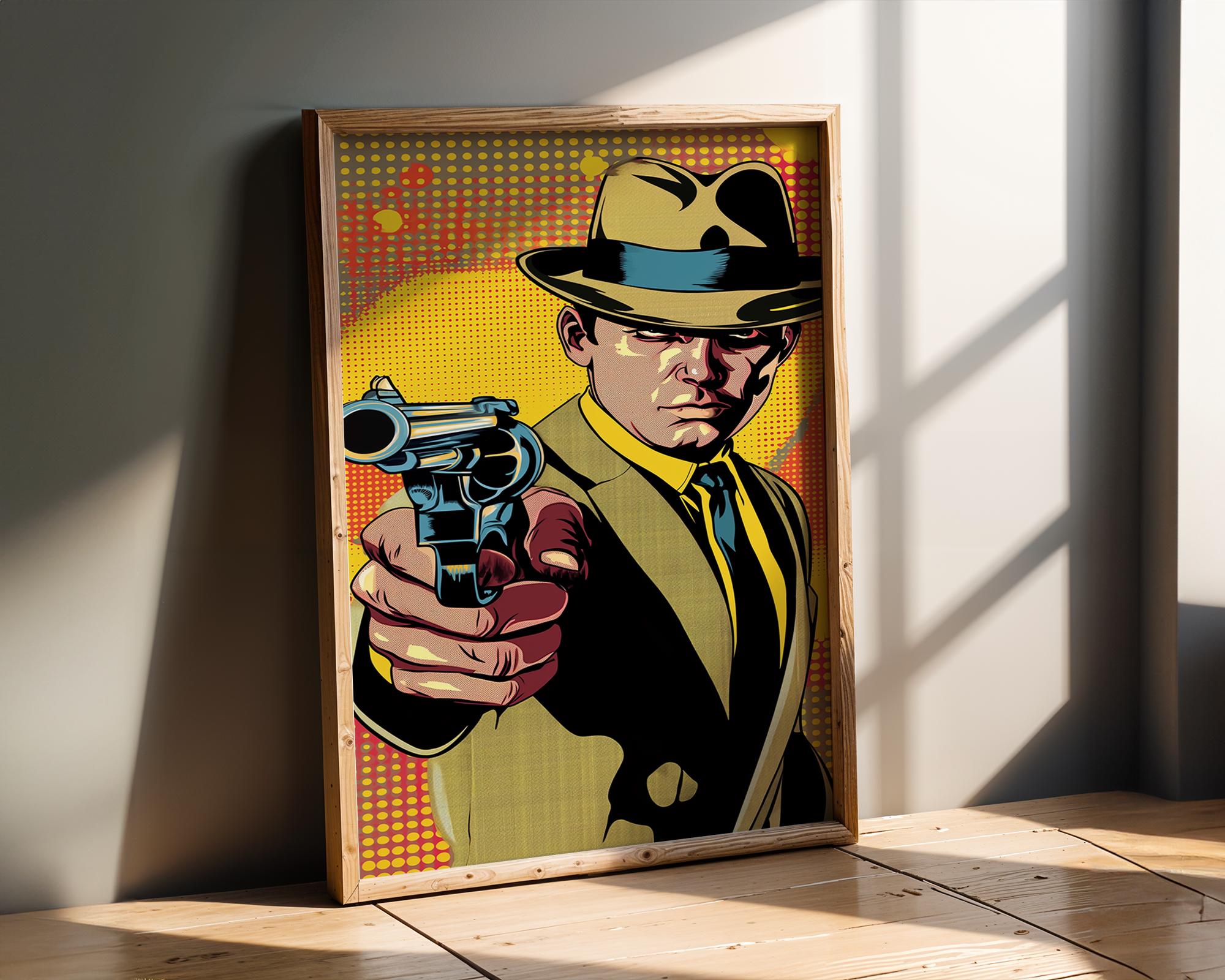 Modern Pop Art | Retro Gangster Print | Noir Detective with Gun  | Vintage Style wall art print, modern home decor, unframed artwork by Nomad & Nest