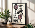 Positive Emotion | Lots Of Wine In Bed By Nine Wall Art | Funny Wine Quote | Playful Home Bar Decor Print wall art print, modern home decor, unframed artwork by Nomad & Nest