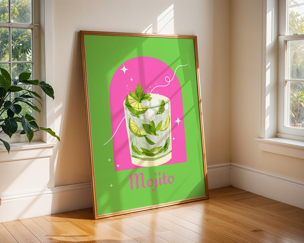 Mojito Cocktail Art Print | Tropical Bar, Summer Drink Poster wall art print, modern home decor, unframed artwork by Nomad & Nest