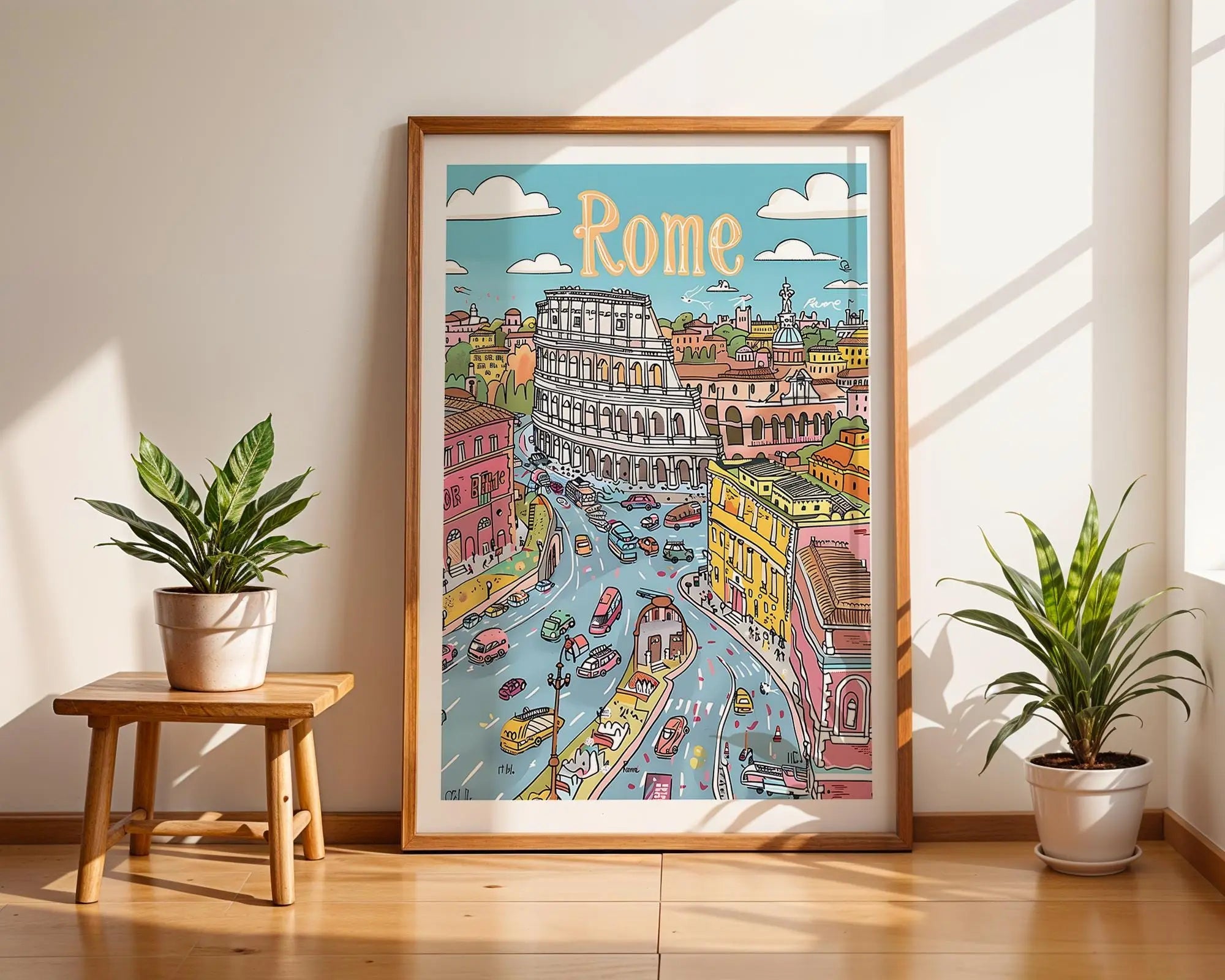 Rome Colosseum Print | Colorful Hand-Drawn Italian Cityscape wall art print, modern home decor, unframed artwork by Nomad & Nest