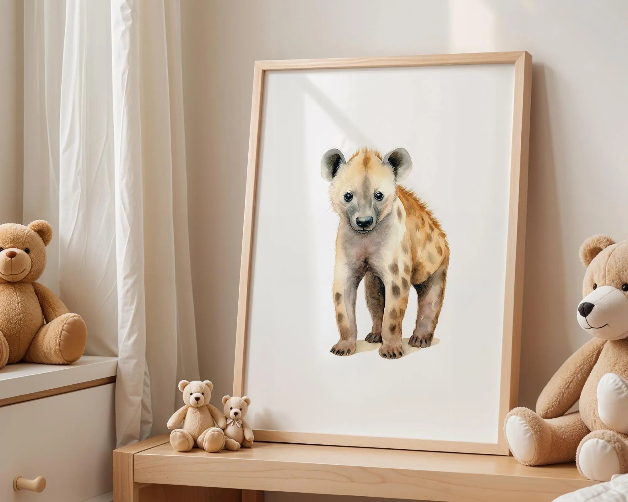 Playroom Ideas | Baby Hyena Nursery Wall Art | Safari Animal Baby Print wall art print, modern home decor, unframed artwork by Nomad & Nest