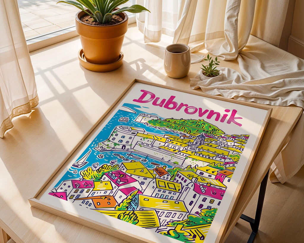 Dubrovnik Croatia Art Print | Colourful Coastal Travel Poster wall art print, modern home decor, unframed artwork by Nomad & Nest