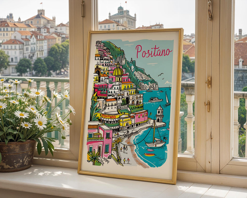 Positano Italy Print | Colorful Amalfi Coast Wall Art wall art print, modern home decor, unframed artwork by Nomad & Nest