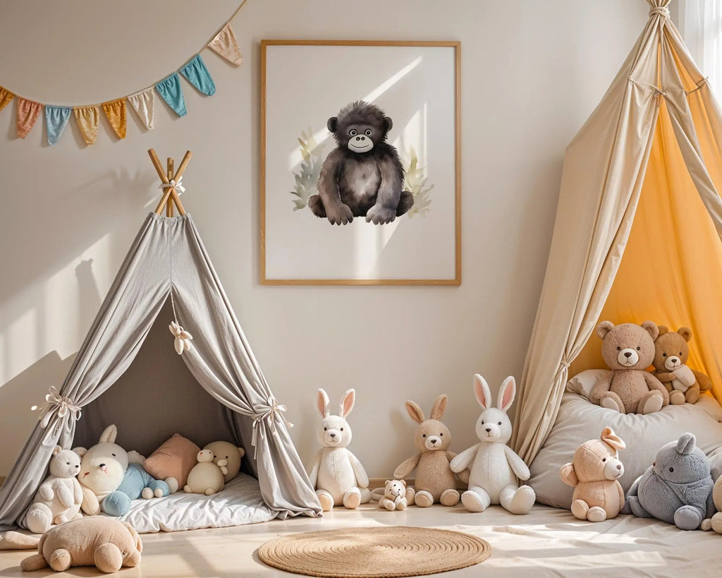 Playroom Ideas | Monkey Nursery Wall Art | Jungle Animal Baby Illustration wall art print, modern home decor, unframed artwork by Nomad & Nest