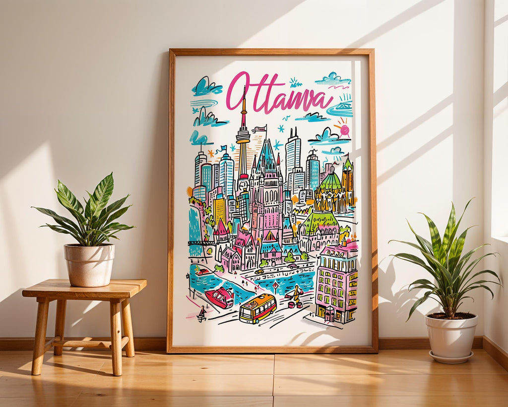 Ottawa Canada Cityscape Print | Colorful Travel Poster wall art print, modern home decor, unframed artwork by Nomad & Nest