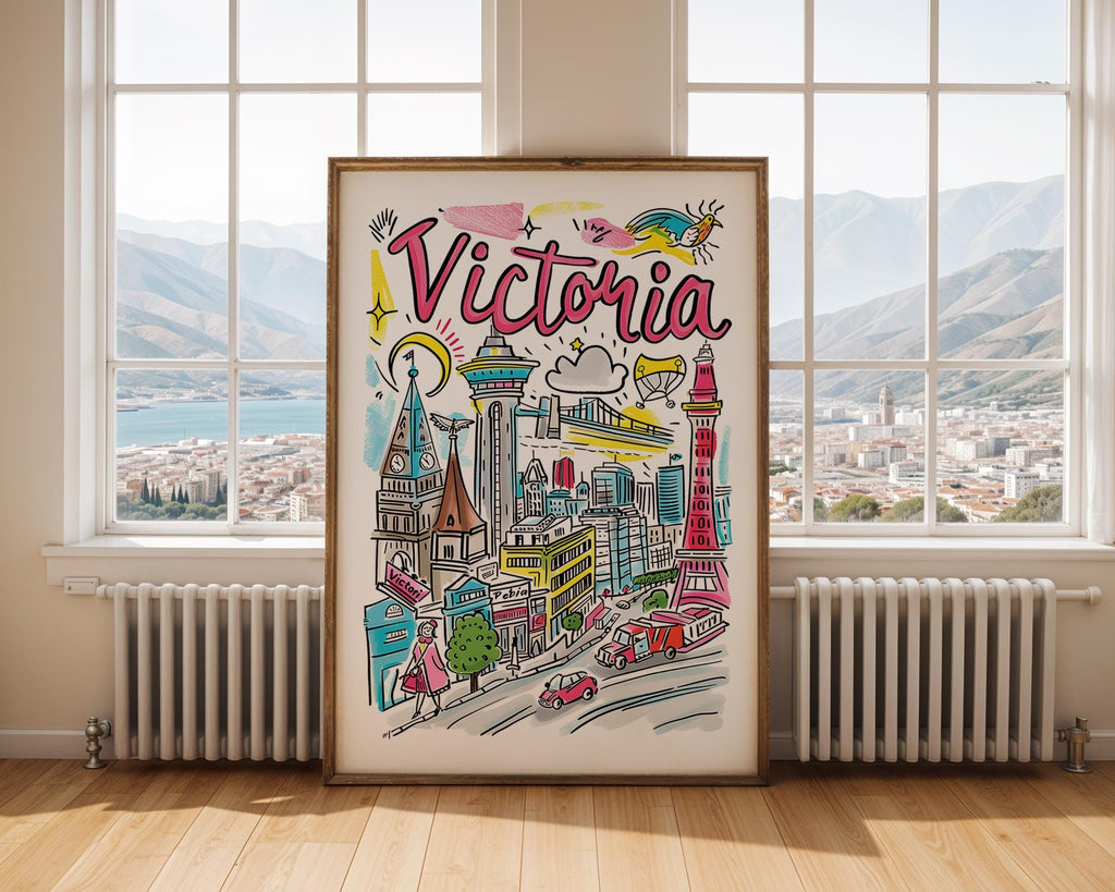 Victoria Canada Travel Poster | Colorful British Columbia Cityscape Art wall art print, modern home decor, unframed artwork by Nomad & Nest