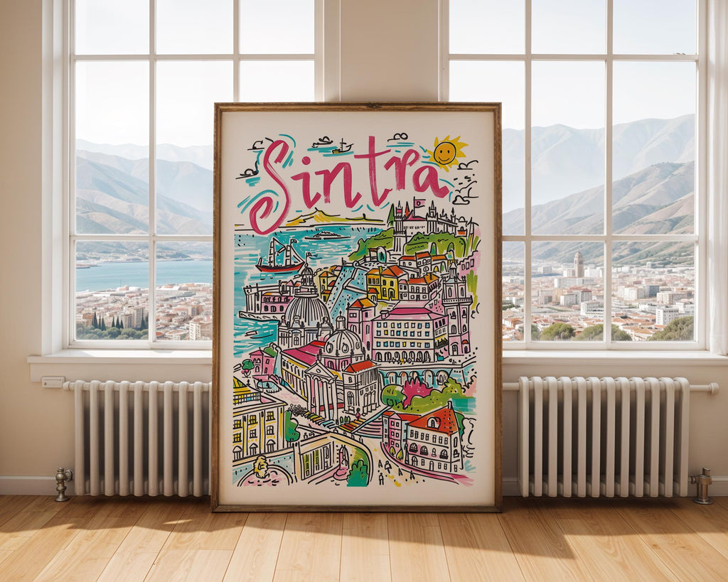 Sintra Portugal Travel Poster | Colorful Cityscape Art Print wall art print, modern home decor, unframed artwork by Nomad & Nest