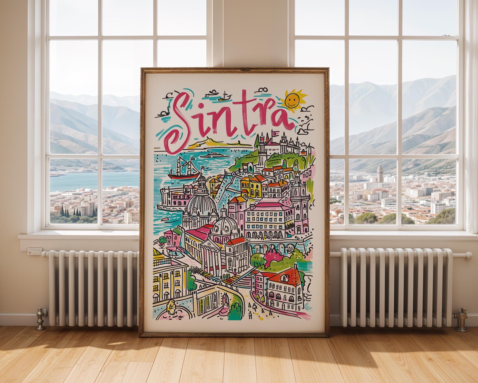 Sintra Portugal Travel Poster | Colorful Cityscape Art Print wall art print, modern home decor, unframed artwork by Nomad & Nest