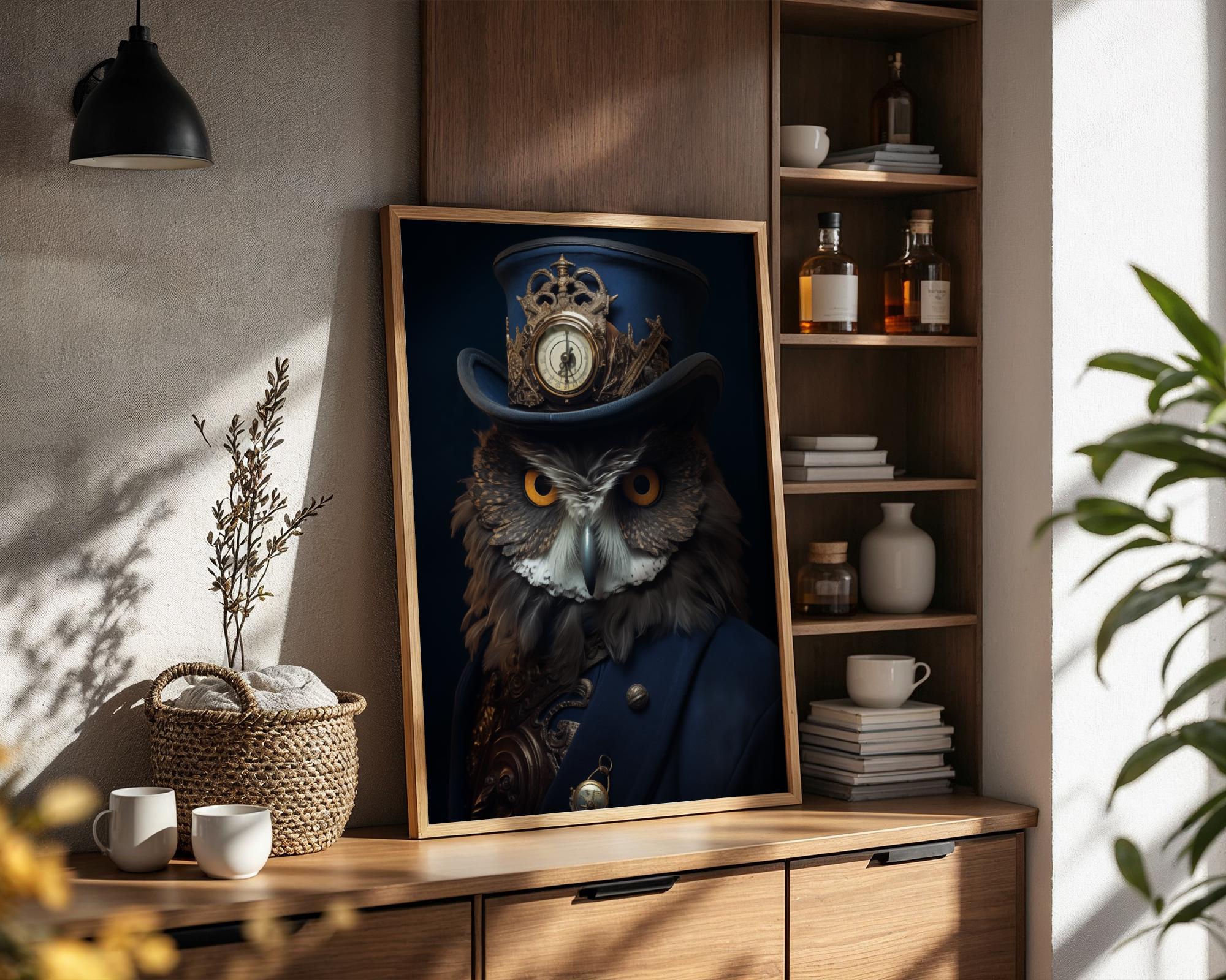 Steampunk Owl Portrait | Victorian Top Hat Animal Print wall art print, modern home decor, unframed artwork by Nomad & Nest