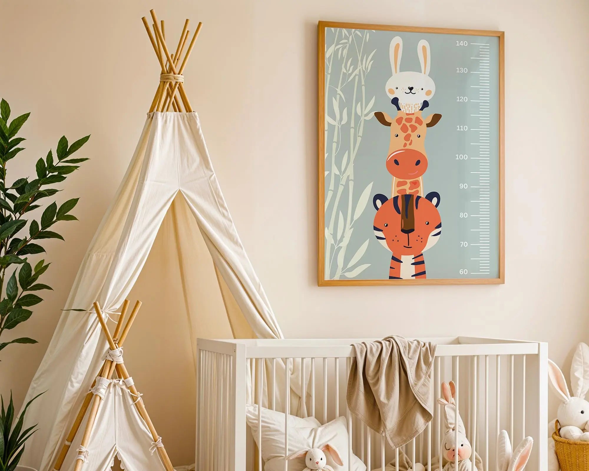 Playroom Ideas | Animal Height Chart Nursery Print | Giraffe Tiger Bunny wall art print, modern home decor, unframed artwork by Nomad & Nest