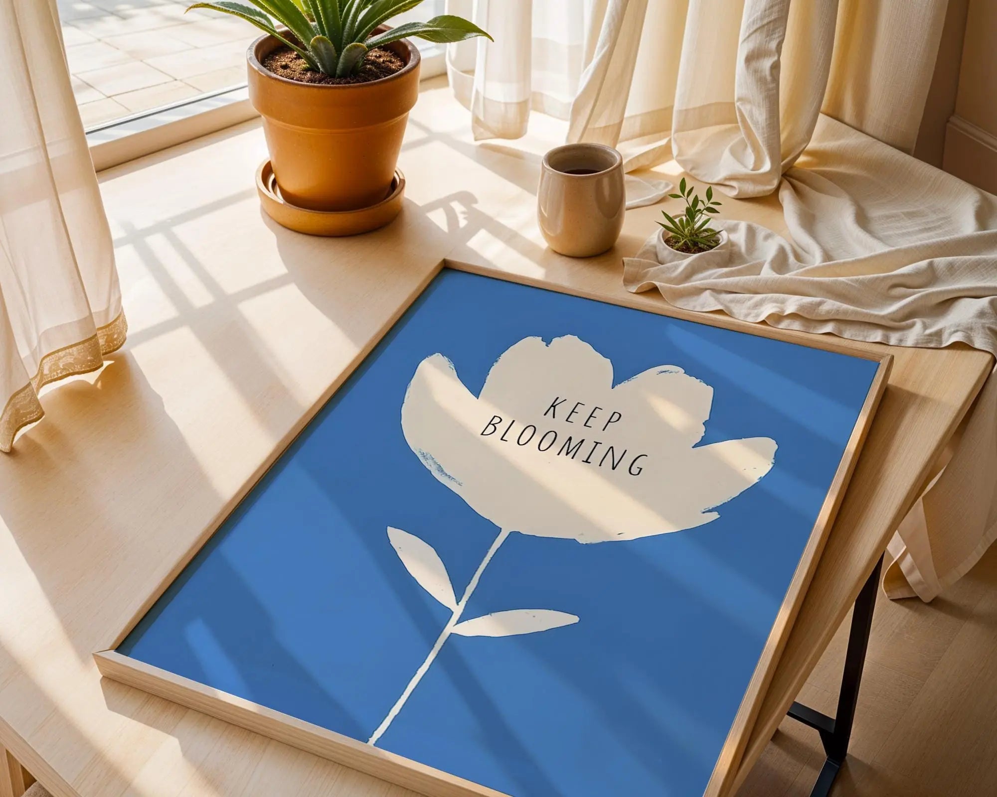 Keep Blooming Flower Art Print | Minimalist Positive Quote wall art print, modern home decor, unframed artwork by Nomad & Nest