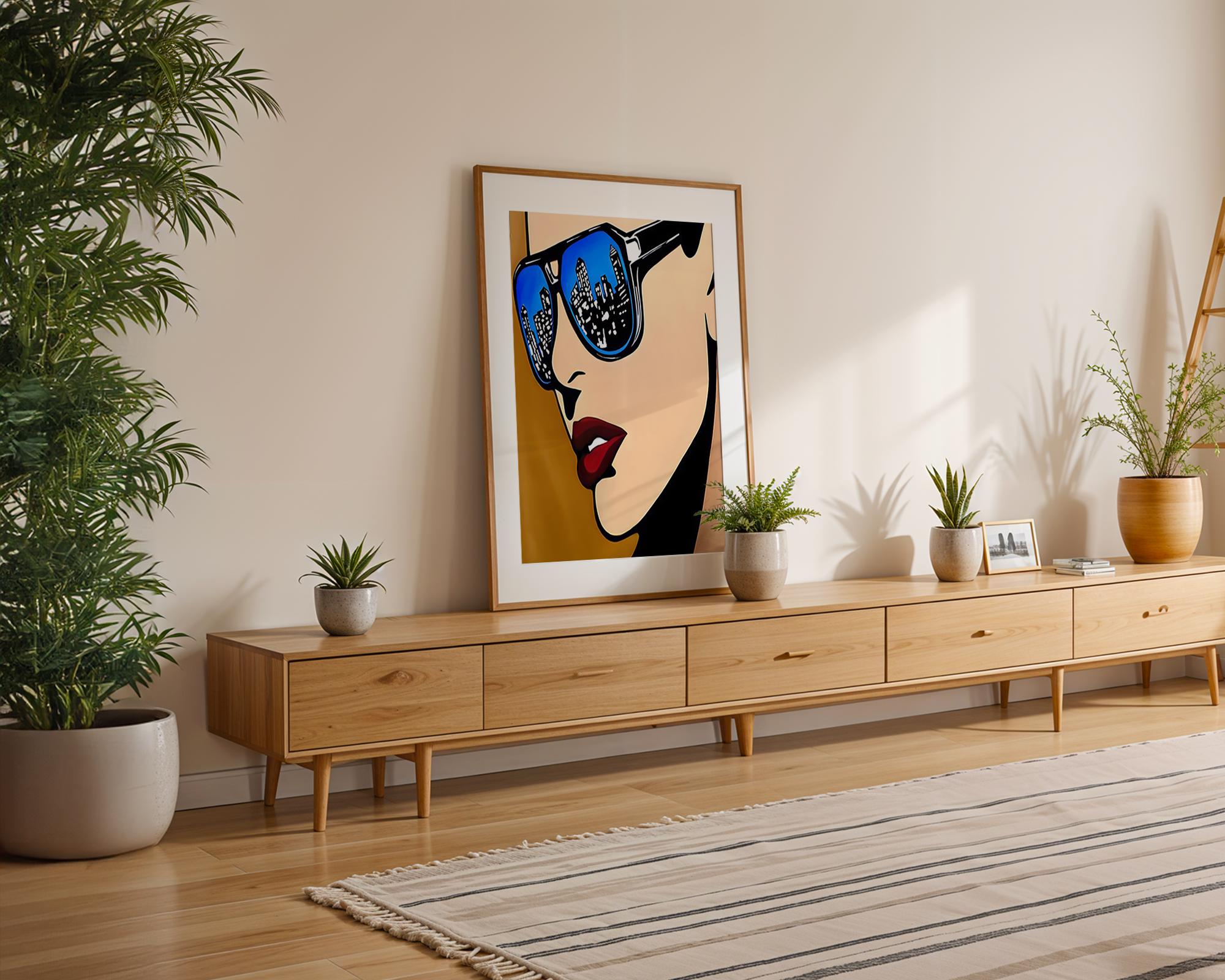 Modern Pop Art | Sunglasses Print | City Skyline Reflection Poster wall art print, modern home decor, unframed artwork by Nomad & Nest