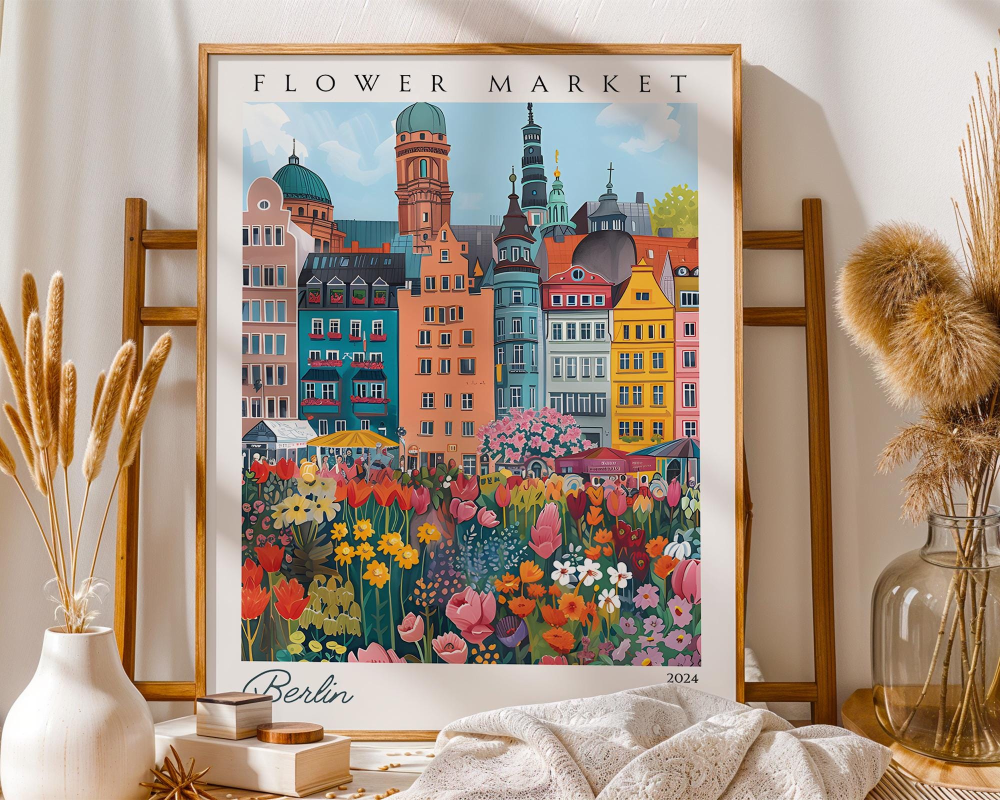Berlin Flower Market Poster | Vintage German Travel Print wall art print, modern home decor, unframed artwork by Nomad & Nest