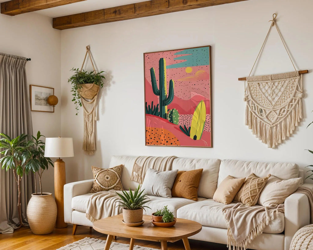 Modern Pop Art | Retro Desert  Print | Cactus & Surfboard Illustration wall art print, modern home decor, unframed artwork by Nomad & Nest
