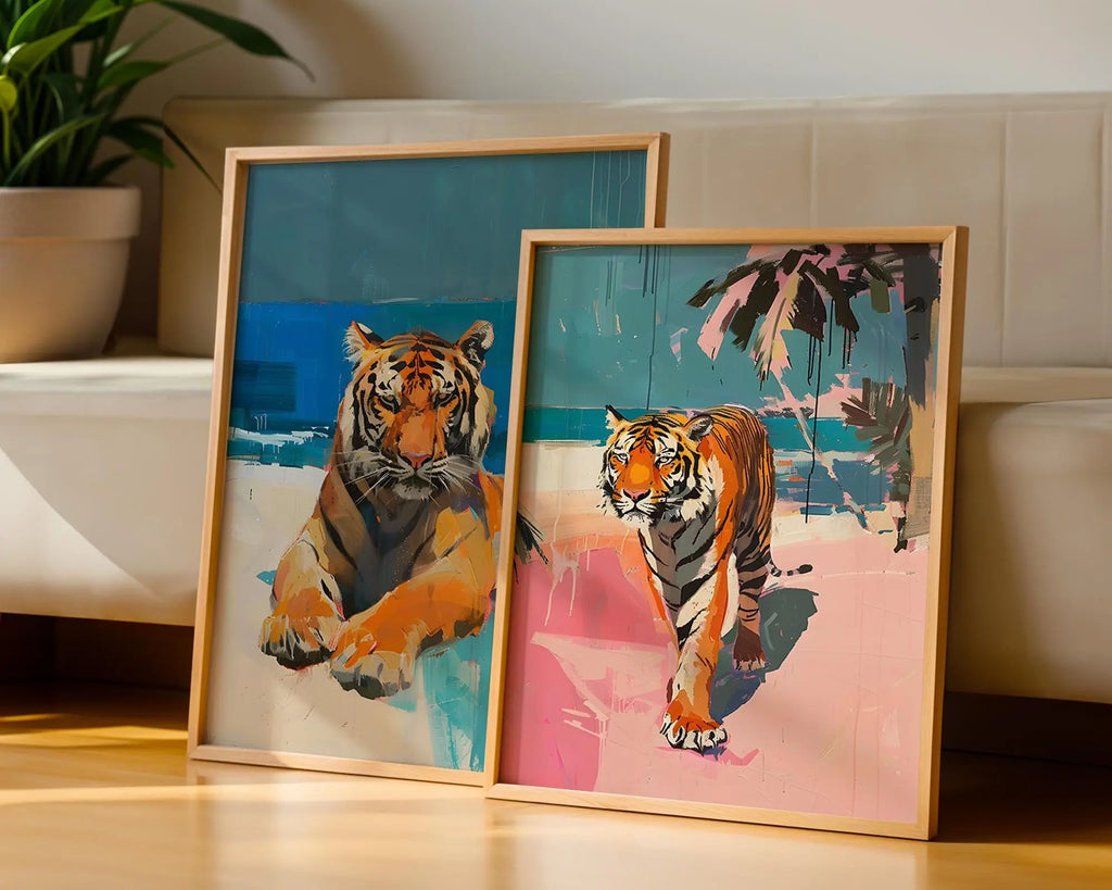 Colourful Prints | Tiger Beach Art Print Set – Modern Tropical Wall Decor wall art print, modern home decor, unframed artwork by Nomad & Nest