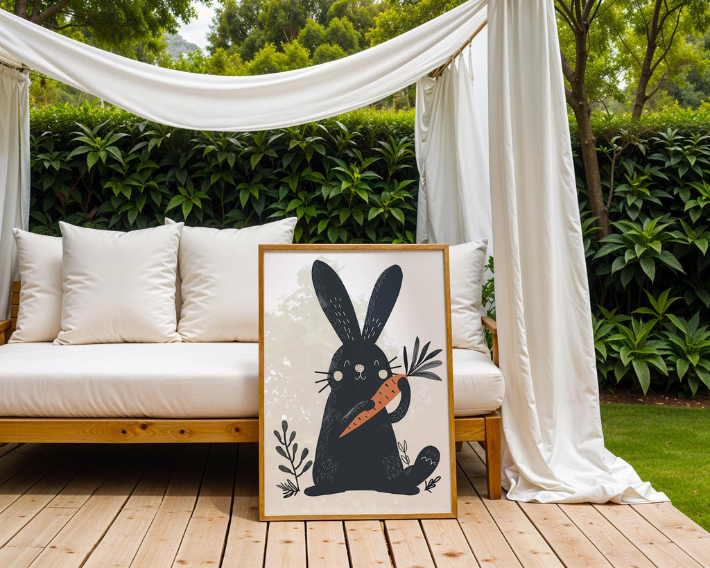 Bunny with Carrot Print | Scandinavian Nursery Art wall art print, modern home decor, unframed artwork by Nomad & Nest