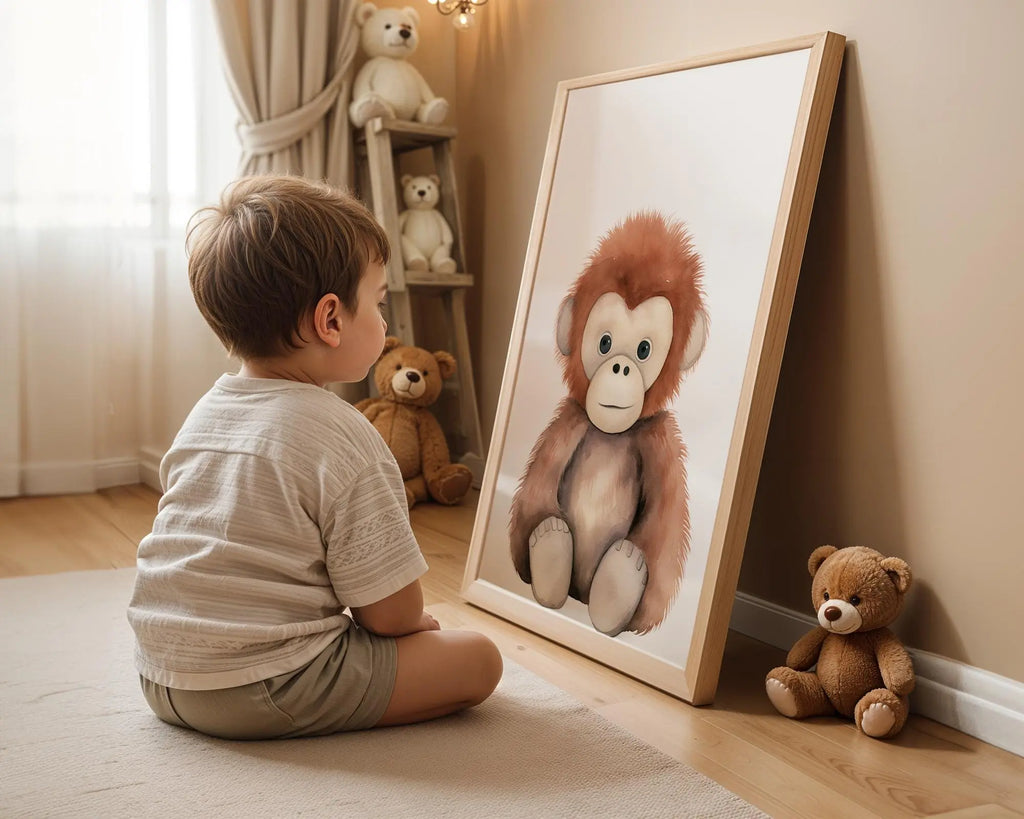 Playroom Ideas | Cute Orangutan Nursery Wall Art | Jungle Animal Baby Decor wall art print, modern home decor, unframed artwork by Nomad & Nest