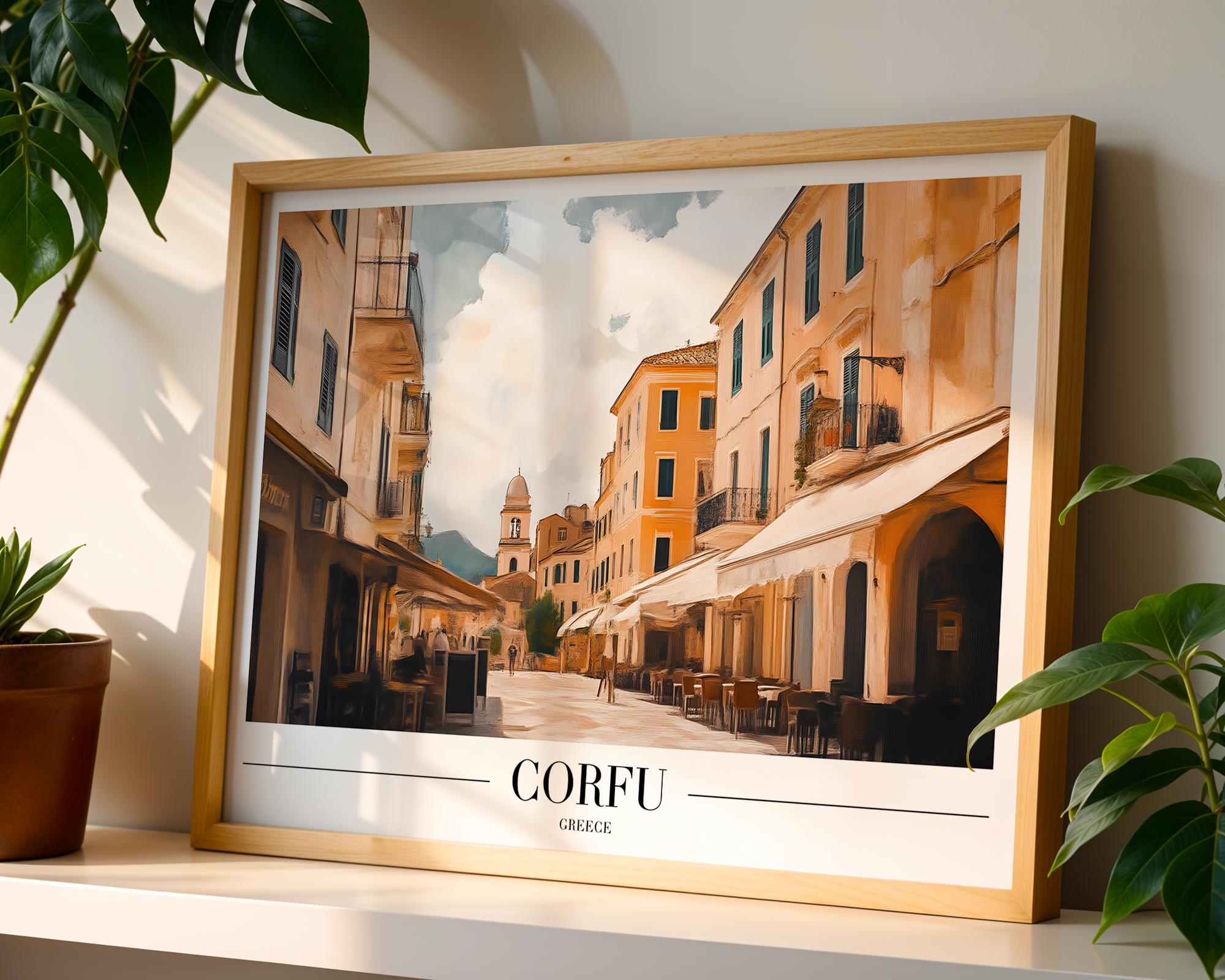 Corfu Greece Travel Poster | Old Town Mediterranean Art Print wall art print, modern home decor, unframed artwork by Nomad & Nest