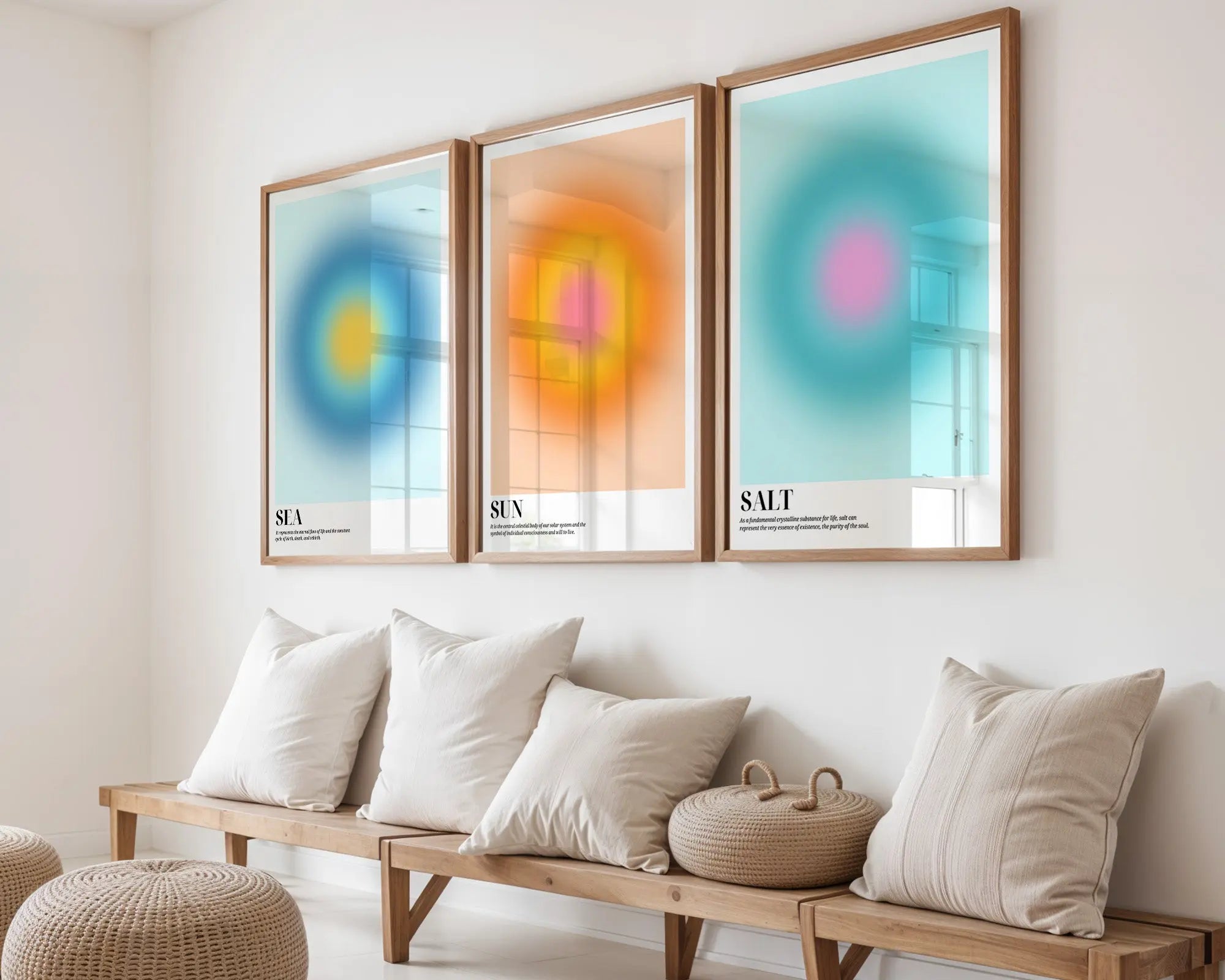 Colourful Prints | Sun Sea Salt Gradient Art Print Set | Modern Coastal Decor (Set of 3) wall art print, modern home decor, unframed artwork by Nomad & Nest