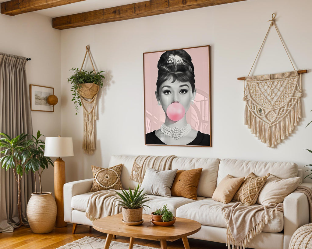 Modern Pop Art | Audrey Hepburn Bubblegum  Print | Elegant Hollywood Poster wall art print, modern home decor, unframed artwork by Nomad & Nest