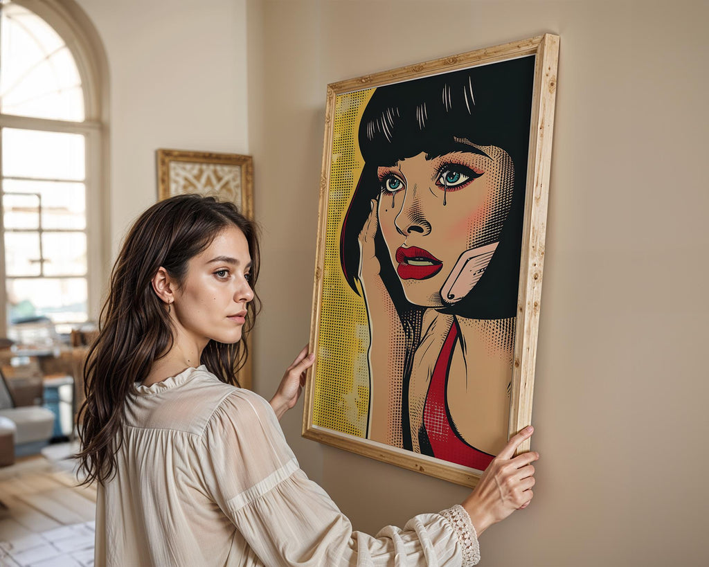 Modern Pop Art | Crying Woman Print | Vintage Comic Style Poster wall art print, modern home decor, unframed artwork by Nomad & Nest