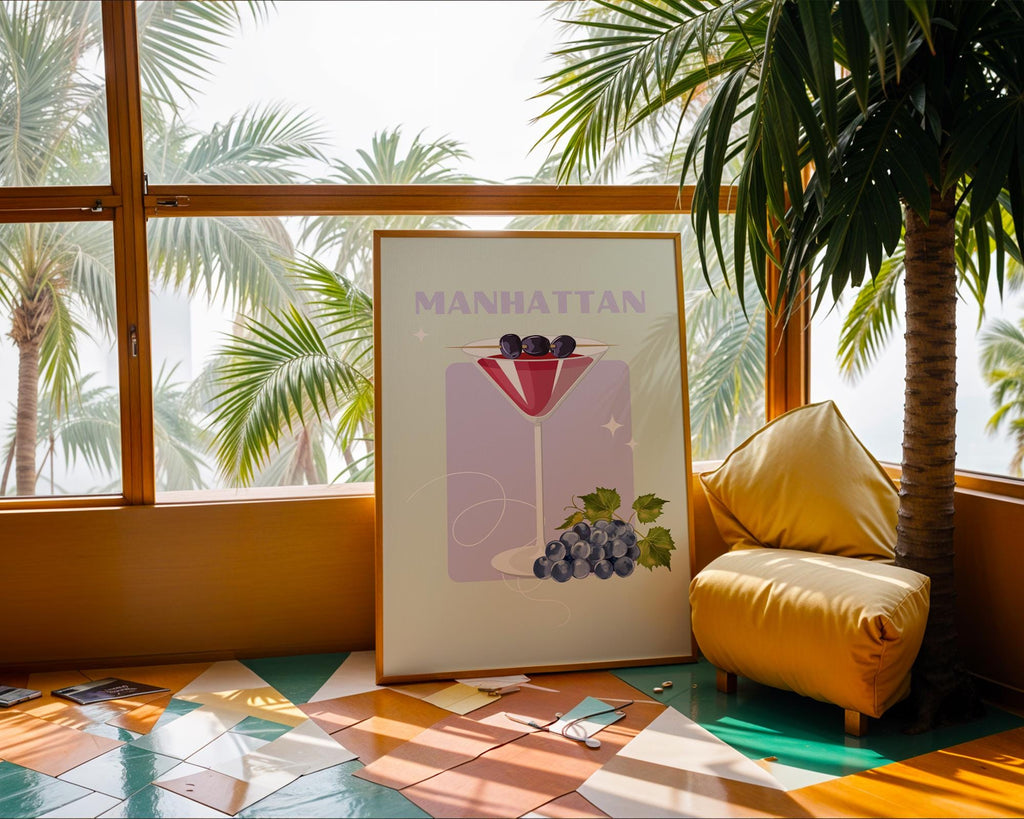 Manhattan Cocktail Print | Retro Bar Illustration, Home Bar Decor wall art print, modern home decor, unframed artwork by Nomad & Nest