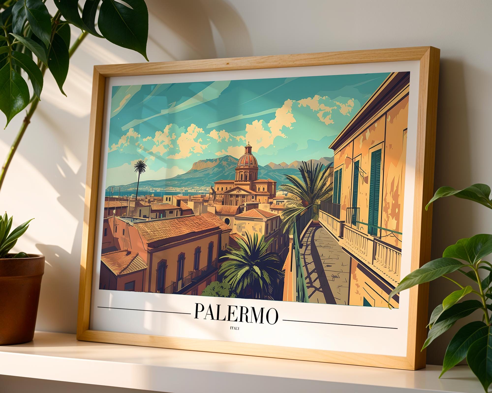 Palermo Sicily Travel Poster | Vintage Italian Rooftop Art Print wall art print, modern home decor, unframed artwork by Nomad & Nest
