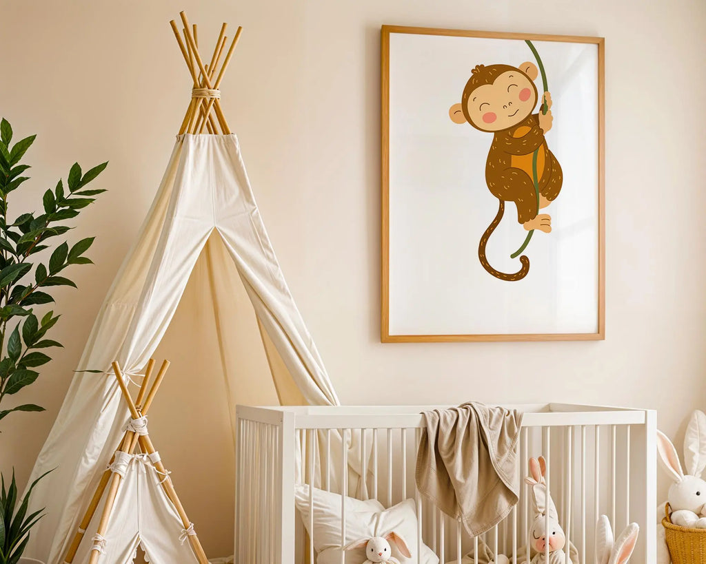 Playroom Ideas | Climbing Monkey Nursery Wall Art | Cute Animal Baby Print wall art print, modern home decor, unframed artwork by Nomad & Nest