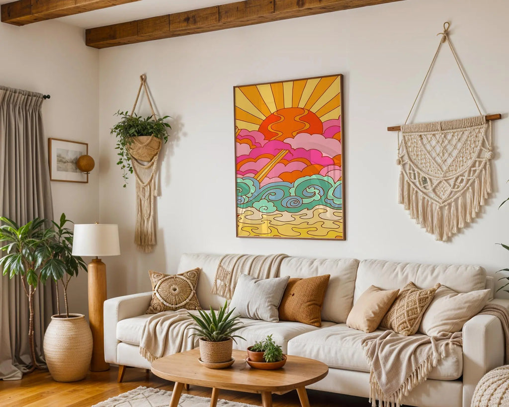 Modern Pop Art | Psychedelic Sunset Ocean Print | 70s Retro wall art print, modern home decor, unframed artwork by Nomad & Nest