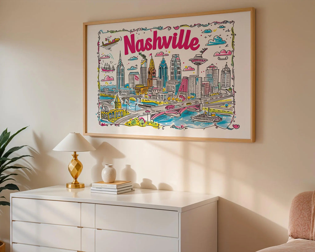 Nashville Cityscape Art Print | Tennessee Travel Poster wall art print, modern home decor, unframed artwork by Nomad & Nest