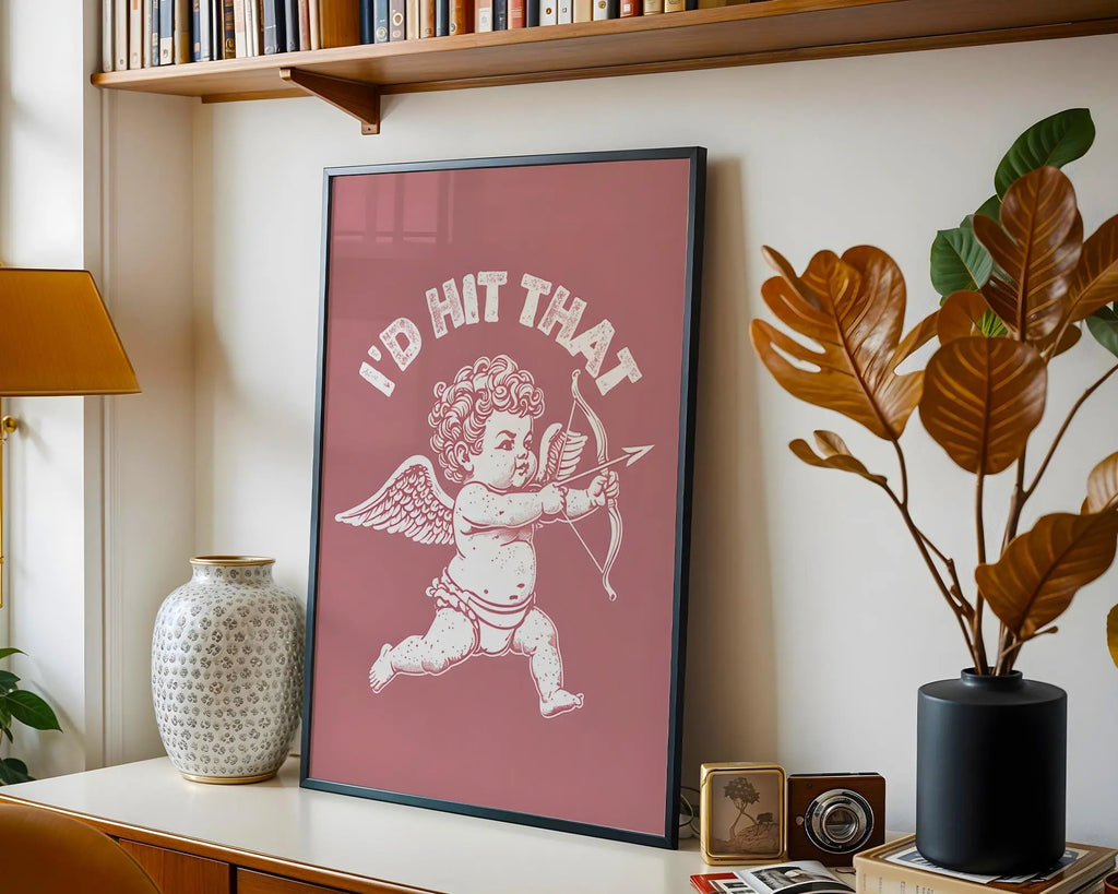 Positive Emotion | I’d Hit That Cupid Wall Art | Cheeky Love Illustration | Vintage Valentine Poster wall art print, modern home decor, unframed artwork by Nomad & Nest