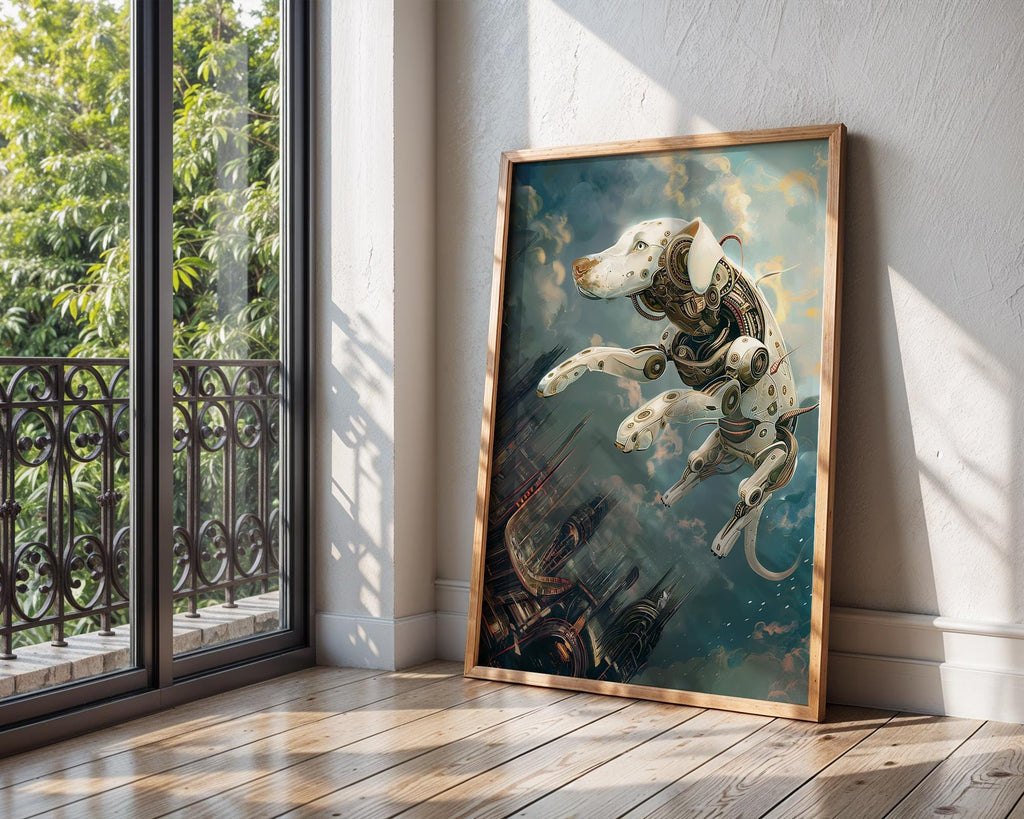 Cyberpunk Robot Dog Art Print | Sci-Fi Pet Illustration wall art print, modern home decor, unframed artwork by Nomad & Nest