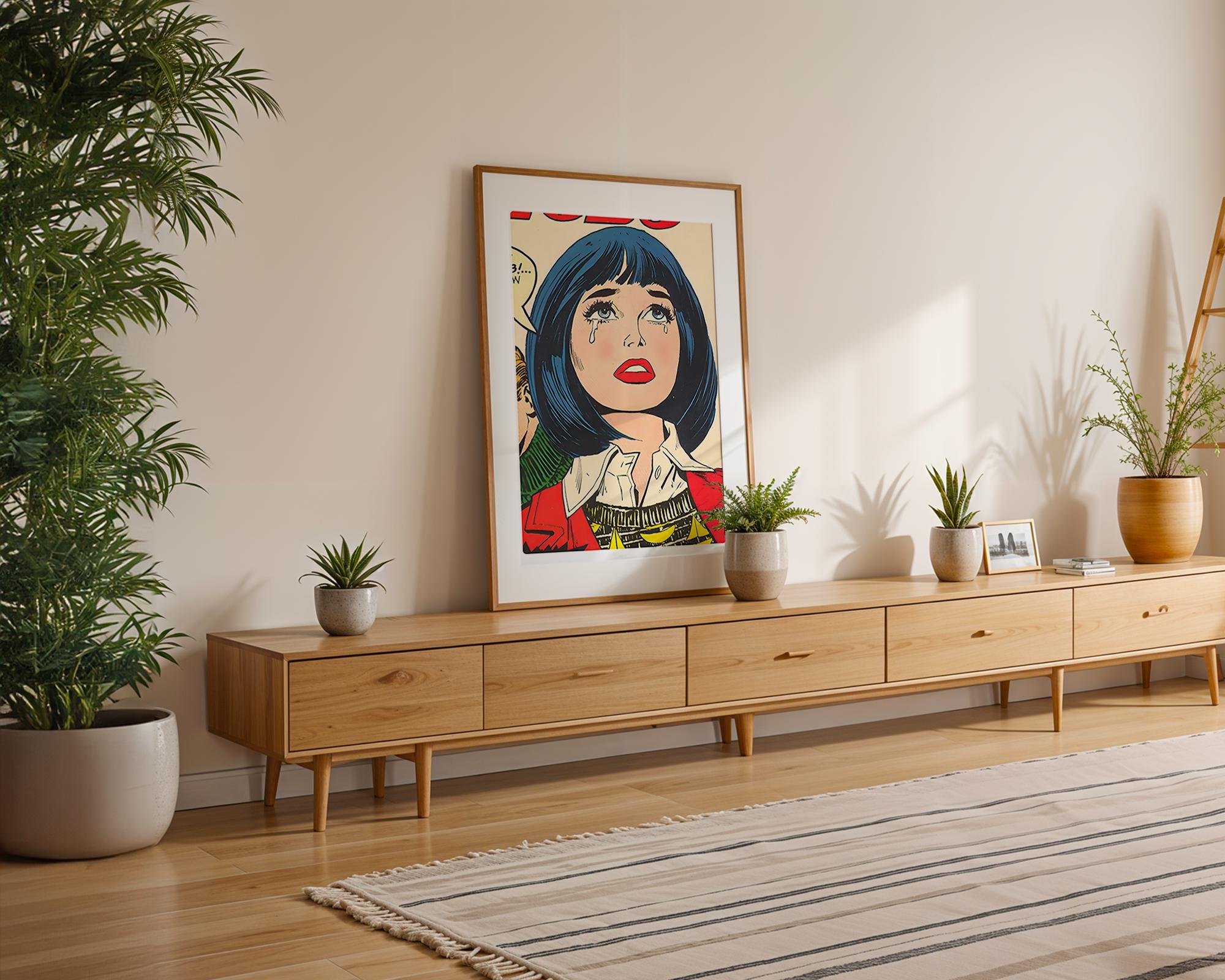 Modern Pop Art | Crying Comic Book Girl  Print | Retro   Decor wall art print, modern home decor, unframed artwork by Nomad & Nest