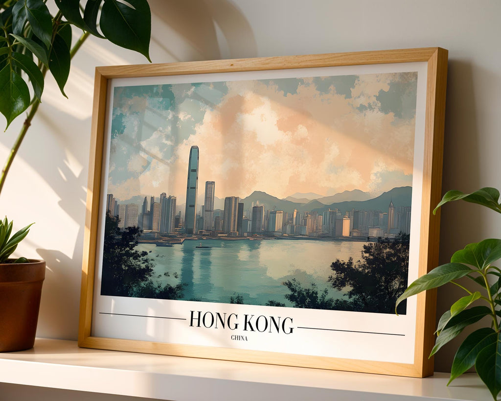 Hong Kong Skyline Print | Victoria Harbour Travel Poster wall art print, modern home decor, unframed artwork by Nomad & Nest