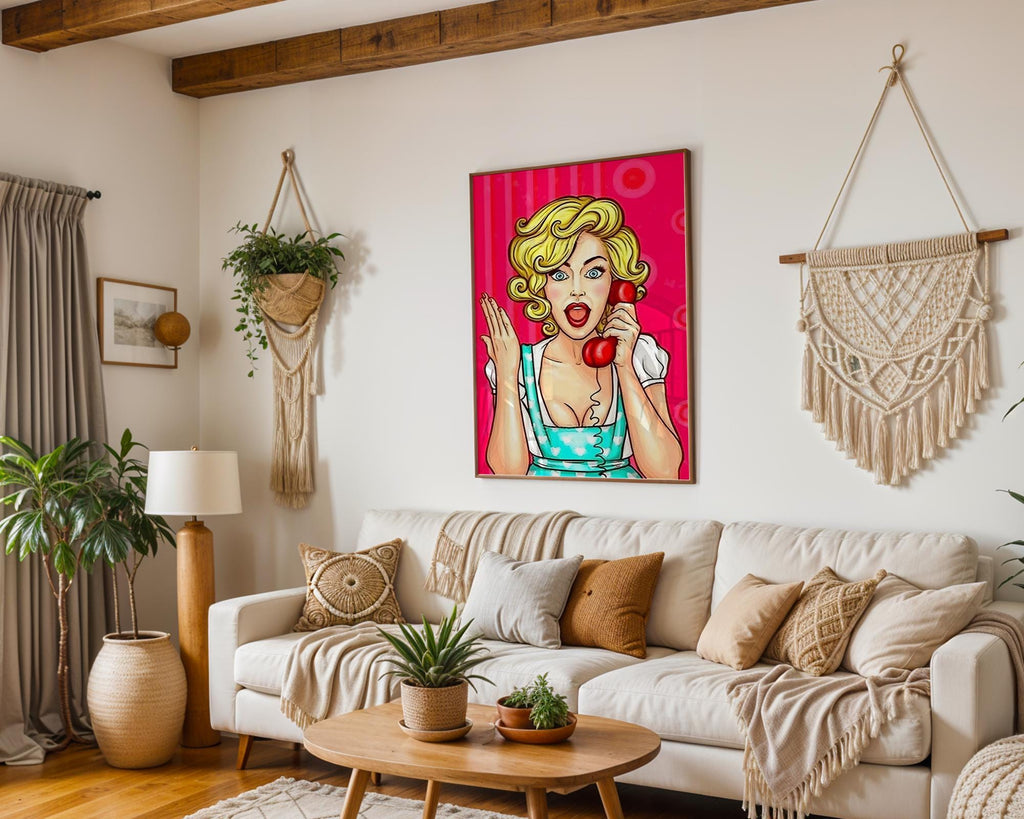 Modern Pop Art | Retro  Print | 1950s Blonde Woman on Phone, Mid-Century Modern wall art print, modern home decor, unframed artwork by Nomad & Nest